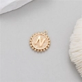 Golden coin pendant featuring letter N with beaded edge for DIY jewelry making - Letter N (P24278-N)