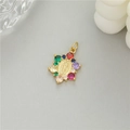 14K gold plated Virgin Mary pendant with colorful zircon stones for DIY jewelry - Flower Cluster Colorful Zirconia Virgin Mary Pendant (H-11731)