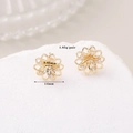 Elegant gold clover earrings with micro-set zircons on a white textured stone base - 14K Gold Petal Style (H-11950)