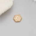 14K gold plated hexagonal pendant featuring a raised letter L with beaded texture - Letter L (P24279-L)