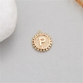 Golden 14K round coin pendant with letter P featuring beaded edge for DIY jewelry - Letter P (P24278-P)