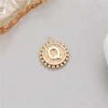 14K gold plated coin pendant with letter Q and beaded edge for jewelry making - Letter Q (P24278-Q)