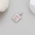 Rectangle pink zircon pendant with white enamel border and silver-tone finish - Rectangle Pink Zirconia Pendant Only (Without Chain) (H-11784) / Palladium Color