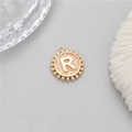 14K gold plated round coin pendant with letter R and beaded edge for DIY jewelry - Letter R (P24278-R)