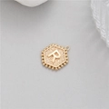 14K gold plated hexagonal pendant with letter R and beaded edge for DIY jewelry - Letter R (P24279-R)
