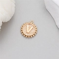 14K gold plated coin pendant with letter V and beaded edge for DIY jewelry making - Letter V (P24278-V)