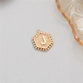 Golden hexagonal pendant with letter J relief and beaded edge for DIY jewelry making - Letter J (P24279-J)