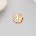 14K gold plated hexagonal pendant with beaded edges and letter K engraving - Letter K (P24279-K)
