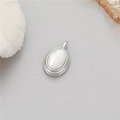 Silver plated oval pendant with white mother of pearl inlay for DIY jewelry design - Oval Mother of Pearl Pendant Only (Without Chain) (H-12102) / Palladium Color
