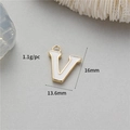 Golden 16mm letter V pendant with white enamel inlay and 1.1g weight specification - V (14K Gold H-12351)