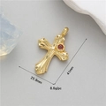 Golden cross pendant with red gemstone and vintage texture, size 41mm x 25.9mm details - Vintage Ruby Rhinestone Cross Style (H-11695)