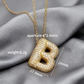 Gold plated 3D bubble letter B pendant necklace with micro pave cubic zirconia stones - Letter B (Single Pendant)