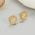 Dettaglio di basi per orecchini a fiore oro 14mm con zirconi micro-intarsiati per fai da te - Vassoio per Fiori a Petali Radiali (H-12408)