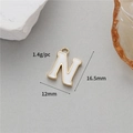 Golden letter N pendant with white enamel detail for DIY jewelry making 12x16.5mm - N (14K Gold H-12343)