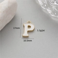 Golden alphabet letter P charm with white enamel detail for DIY jewelry making - P(14K Gold H-12345)