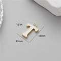 Letter T charm with white enamel and gold finish for jewelry making, 16mm x 12mm - T(14K Gold H-12349)