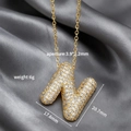 Collar con colgante de letra N burbuja chapado en oro y piedras de circonita micro-pavé - Letra N (Colgante Suelto)