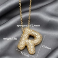 Collar con colgante de letra R burbuja bañada en oro y micro-incrustaciones de circón - Letra R (Colgante Suelto)