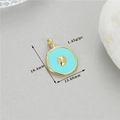 Macro shot of 14K gold plated dreidel pendant with sky blue enamel and size markings - Blue Enamel Dreidel Style (h-12654)