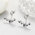 Silver heartbeat earrings with heart zircon and black enamel dangles for women - Black (H-12030) / Palladium (Black Heart)