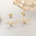 Elegant gold heart earrings with white enamel fan design and sparkling zircon studs - White (H-12030) / 14K Gold (White Heart)