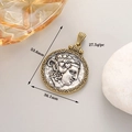 Detailed retro bronze coin pendant with silver portrait relief and engraved gold frame - Round Relief Portrait (H-13242)