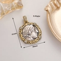 Detailed view of vintage bronze coin pendant with dimensions 41mm height and 30mm width - Hammered Round Portrait (H-13243)