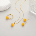 Elegantes Schmuckset mit bernsteinfarbenen Perlen inklusive Halskette, Ring und Ohrringen - Halskette+Ohrringe+Ring Set / Orange Yellow Set