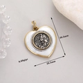 Detail of vintage heart pendant with coin portrait, 36.5mm size and 8.68g weight specs - Heart Coin Relief with Rhinestone (H-13245)