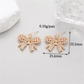 Detail of gold bow earrings with clear zircons, 6.33g weight and 25.6mm width - 14K Gold Plated Bowknot Dangle Style (cbk586)