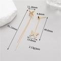 Detailed dimensions of asymmetrical gold butterfly tassel earrings with zircon stones - 14K Gold Plated Butterfly Tassel Style (CBK185)