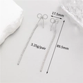 Silver bow tassel earrings with zircon pearls and long chain drop, length 89.5mm - Palladium Plated Woven Bowknot Tassel Style (F0901091)