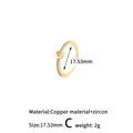 Verstellbarer goldener Kupferring mit Buchstaben C Design und Zirkonia Besatz für Damen - Stil: C (H-13704)