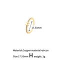 Verstellbarer goldener Ring mit Buchstabe H und Zirkonia bei 17,53mm Durchmesser - Stil: H (H-13709)