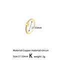 Verstellbarer goldener Kupferring mit Buchstaben K Design und funkelnden Zirkonia - Stil: K (H-13712)