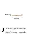 Letter J zircon pendant in gold finish with side loops for necklace making 26x5.5mm - Letter J Style (H-13645/J)