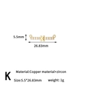 Golden copper charm pendant with letter K and zircon stones for jewelry making - Letter K Style (H-13646/K)
