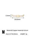 Letter M zircon pendant in gold-plated copper with dual loops, 26.83mm jewelry charm - Letter M Style (H-13648/M)