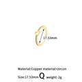 Verstellbarer goldener Kupferring mit Zirkonia-Inlay und Buchstaben-Q-Akzent für Damen - Stil: Q (H-13718)
