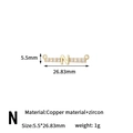 Gold letter N pendant in copper with white zircon stones for jewelry making - Letter N Style (H-13649/N)
