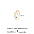 Verstellbarer goldener Kupferring Buchstabe R mit Zirkonia, 17,53 mm Innendurchmesser - Stil: R (H-13719)
