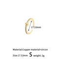 Verstellbarer goldener Kupferring mit Buchstaben S und funkelndem Zirkonia-Besatz - Stil: S (H-13720)