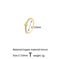 Verstellbarer goldener Kupferring mit T-Buchstaben Design und funkelnden Zirkonia - Stil: T (H-13721)