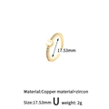Verstellbarer goldener Ring mit Buchstabe U aus Kupfer mit glänzenden Zirkonias - Stil: U (H-13722)