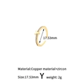 Verstellbarer goldener Kupferring mit einem funkelnden, Zirkon-besetzten Buchstaben Y - Stil: Y (H-13726)