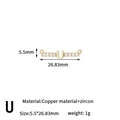 Golden letter U necklace pendant with sparkling zircon accents and copper plating - Letter U Style (H-13656/U)