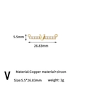 Letter V zircon connector charm in gold-plated copper for jewelry making, 26x5.5mm - Letter V Style (H-13657/V)