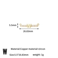 Gold-plated letter W pendant connector with clear cubic zirconia in copper material - Letter W Style (H-13658/W)