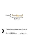 Gold plated copper X letter charm with zircon stones and dual attachment rings - Letter X Style (H-13659/X)