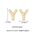 Macro detail of gold bubble letter Y earring showing size dimensions and copper material - 14K Gold Bubble Letter Y Stud Earrings (D2048)
